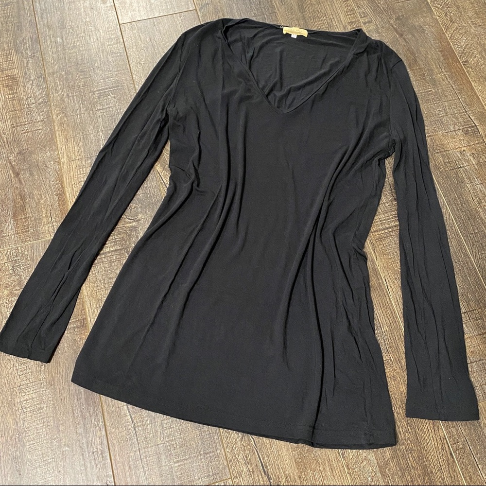 Piko 1988 Black Basic Long Sleeved Plain Top Shirt Stretchy Womens Size Medium